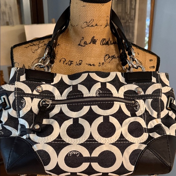 Coach Peyton Signature Canvas Carryall Shoulder Bag in Dark Denim and White - Picture 14 of 15